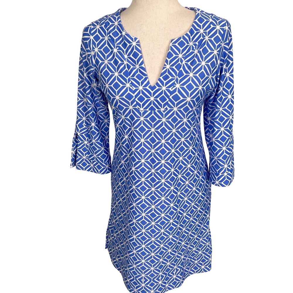 Jude Connally Tunic Dress Women XS Blue Geometric Cover-up Moisture Wicking Boho